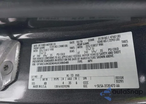 2017 Ford Escape Se from USA, damaged, VIN 1FMCU9GD6HUC06048